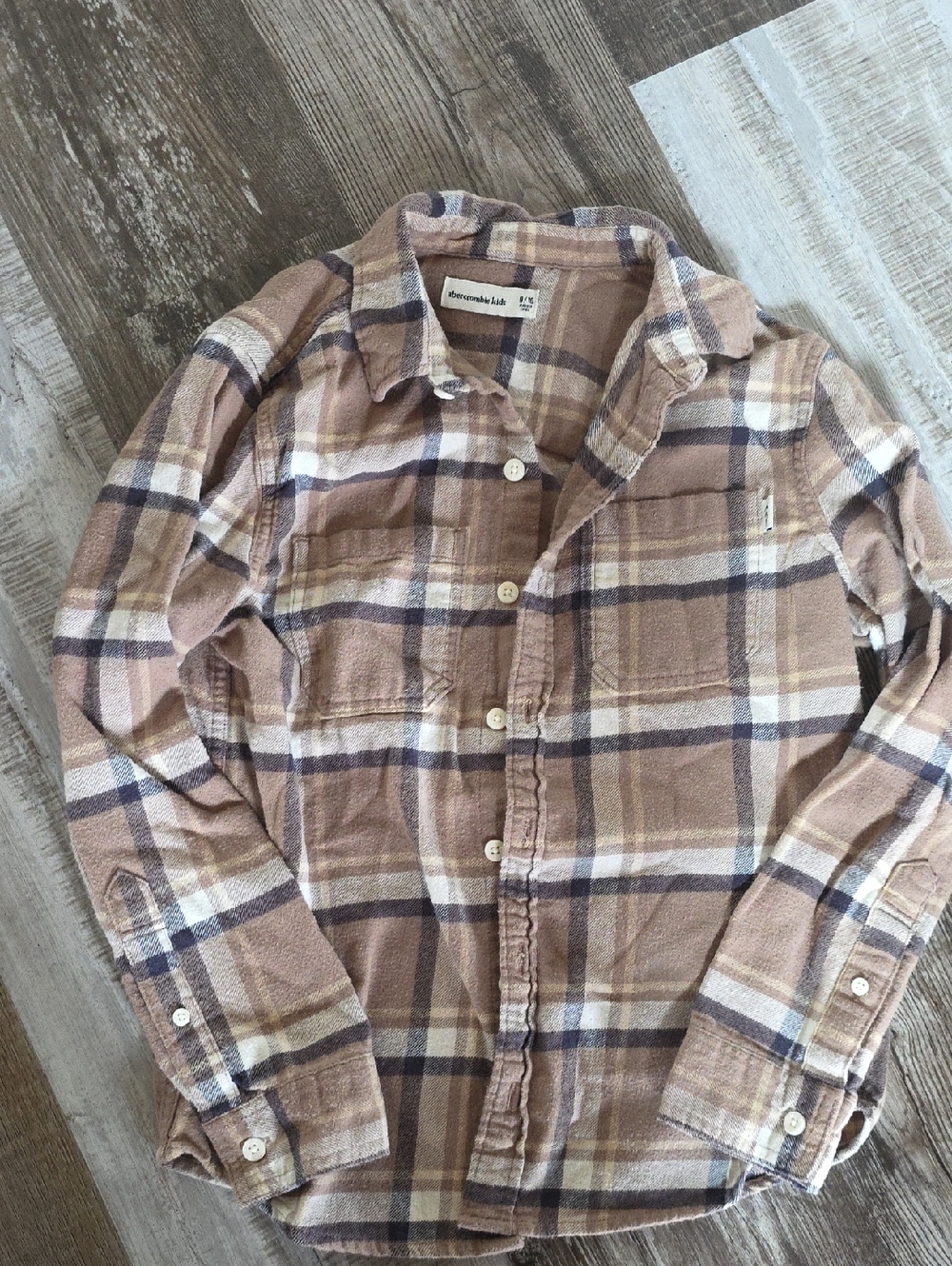 Abercrombie & Fitch Beige and Navy Plaid Button-Down Shirt